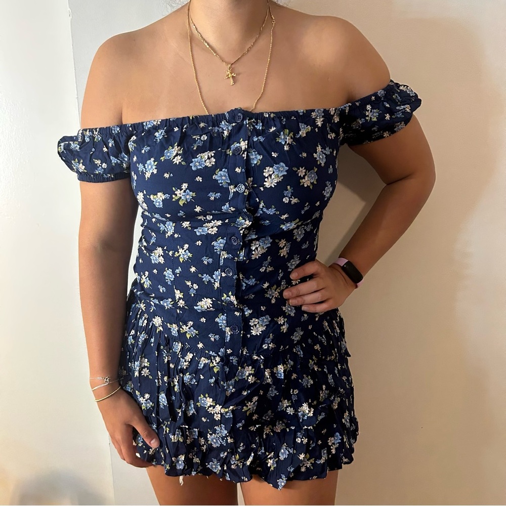 Girl Obsessed Blue Floral Off the Shoulder Tunic